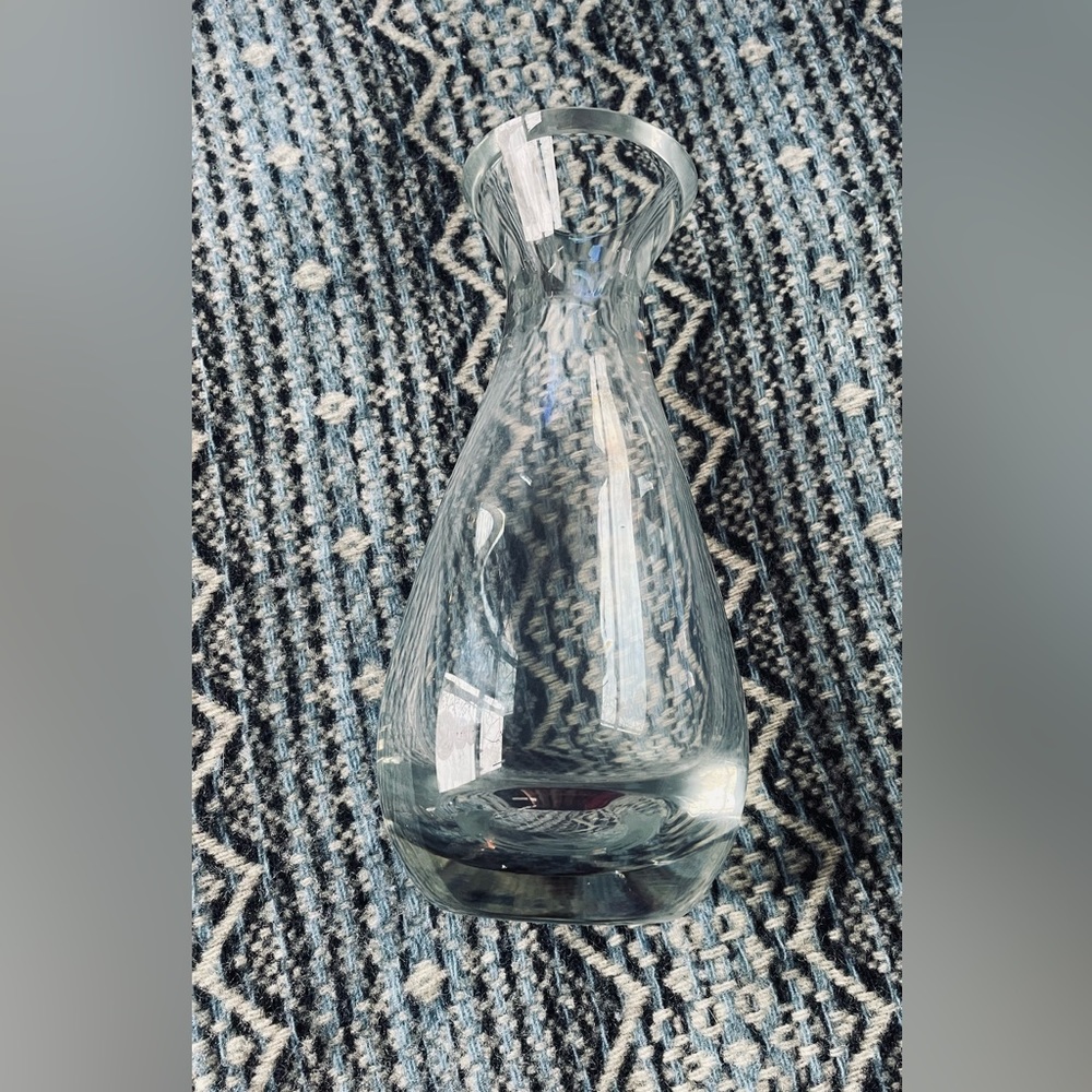 8” tall mouth blown heavy clear vase